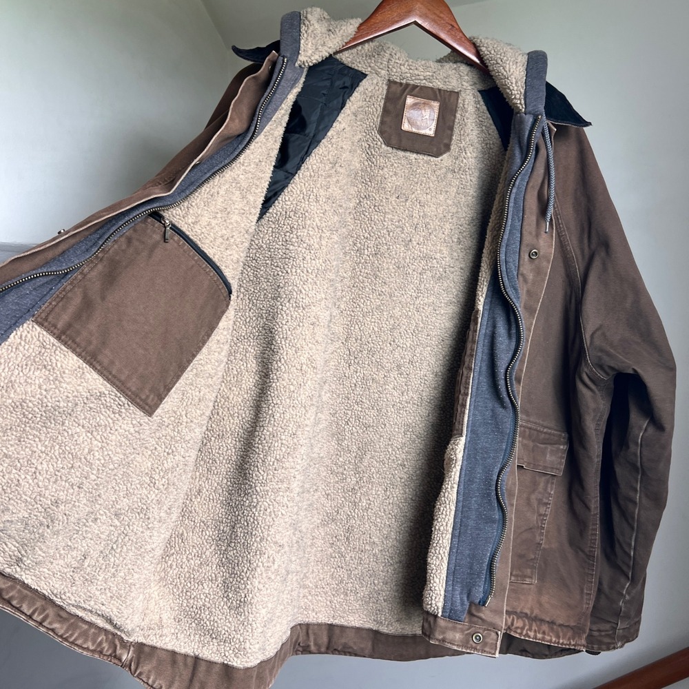 Vintage Berne Hooded Work Jacket Size XXL Brown Sherpa Duck Canvas Utility Coat - Picture 4 of 7